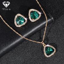 Load image into Gallery viewer, WIN-B Jewelry Noble Green Jewelry Sets Dress Drop Dangle Necklace set Earring + Necklace + Ring Crystal Set Party Accessories