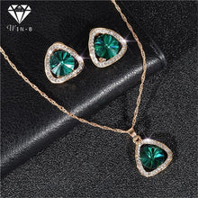 Load image into Gallery viewer, WIN-B Jewelry Noble Green Jewelry Sets Dress Drop Dangle Necklace set Earring + Necklace + Ring Crystal Set Party Accessories