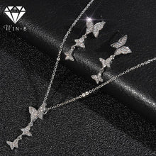 Load image into Gallery viewer, WIN-B Women Bridal Jewelry Set Butterfly Shape Crystal Grade Cubic Zirconia Pendants Earrings Necklaces Earbob White Gold Chain