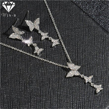 Load image into Gallery viewer, WIN-B Women Bridal Jewelry Set Butterfly Shape Crystal Grade Cubic Zirconia Pendants Earrings Necklaces Earbob White Gold Chain