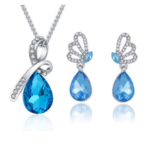 Load image into Gallery viewer, 2018 New Wholesale Austrian Crystal Jewelry Sets Water Drop Pendant Necklace Stud Earring Bracelet Silver Plated Jewellery Women