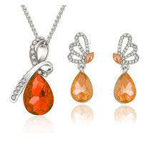 Load image into Gallery viewer, 2018 New Wholesale Austrian Crystal Jewelry Sets Water Drop Pendant Necklace Stud Earring Bracelet Silver Plated Jewellery Women