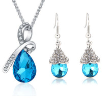 Load image into Gallery viewer, 2018 New Wholesale Austrian Crystal Jewelry Sets Water Drop Pendant Necklace Stud Earring Bracelet Silver Plated Jewellery Women