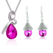 Load image into Gallery viewer, 2018 New Wholesale Austrian Crystal Jewelry Sets Water Drop Pendant Necklace Stud Earring Bracelet Silver Plated Jewellery Women
